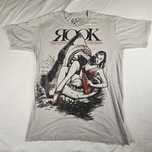 ROOK Brand Graphic T-Shirt Medium Gray Pinup Girl Shark The Age of A New Breed